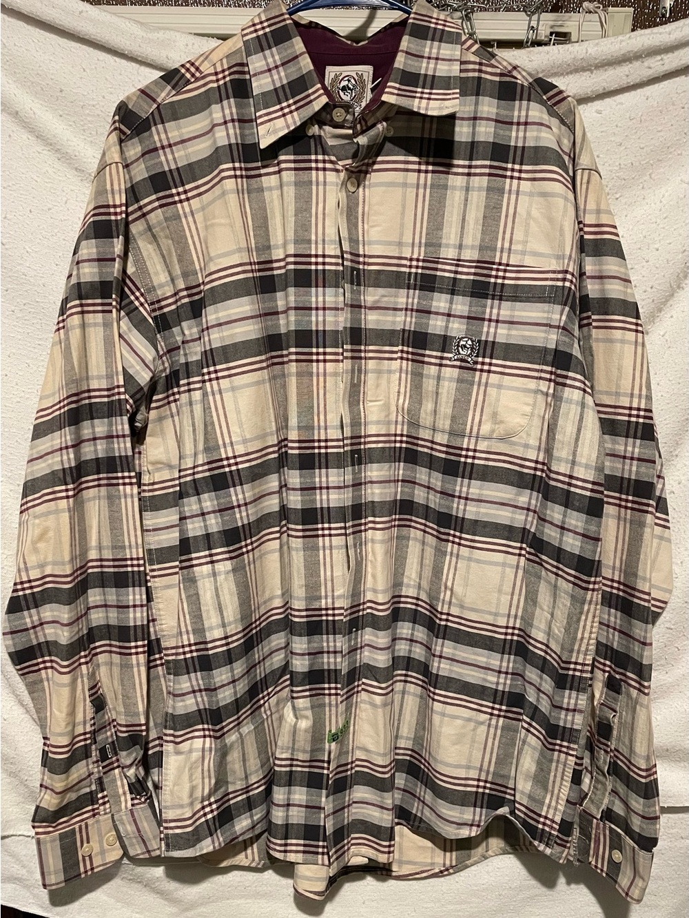 Cinch Men's Cream Plaid Button-Down Shirt with Black & Burgundy Stripe medium